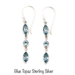 SAMUEL B Faceted Blue Topaz Sterling Silver Triple Drop Earrings